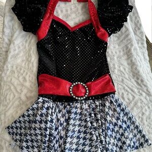 ✨EUC✨Costume Gallery Skirted Dance Leotard Sequins Red Black White Blue size Med